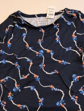 Charter Club Navy Floral Pearl-Print 3/4 Sleeve Top
